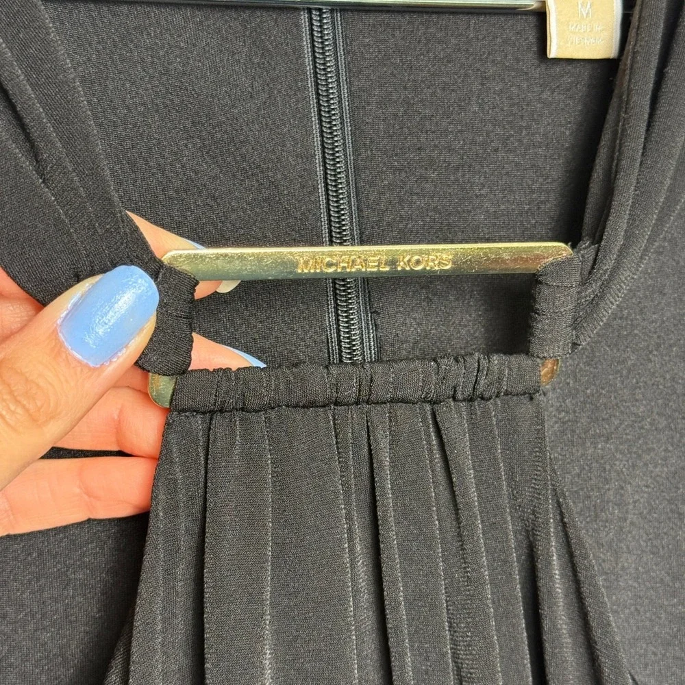 Michael Kors Sleeveless Black Jumpsuit Gold Logo Hardware Belted‎ Size M